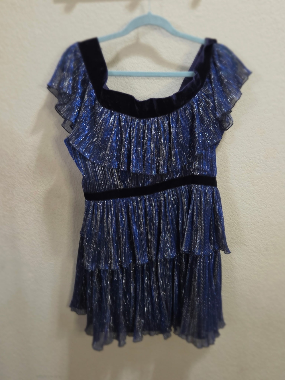 Lulu's Metallic Blue Ruffle Tiered Mini Dress